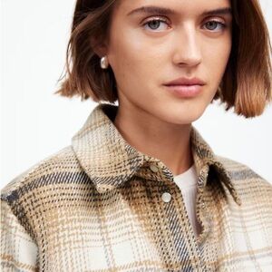 NWOT Madewell Flannel Button-Up Shirt-Jacket in Plaid in Vintage Linen XS